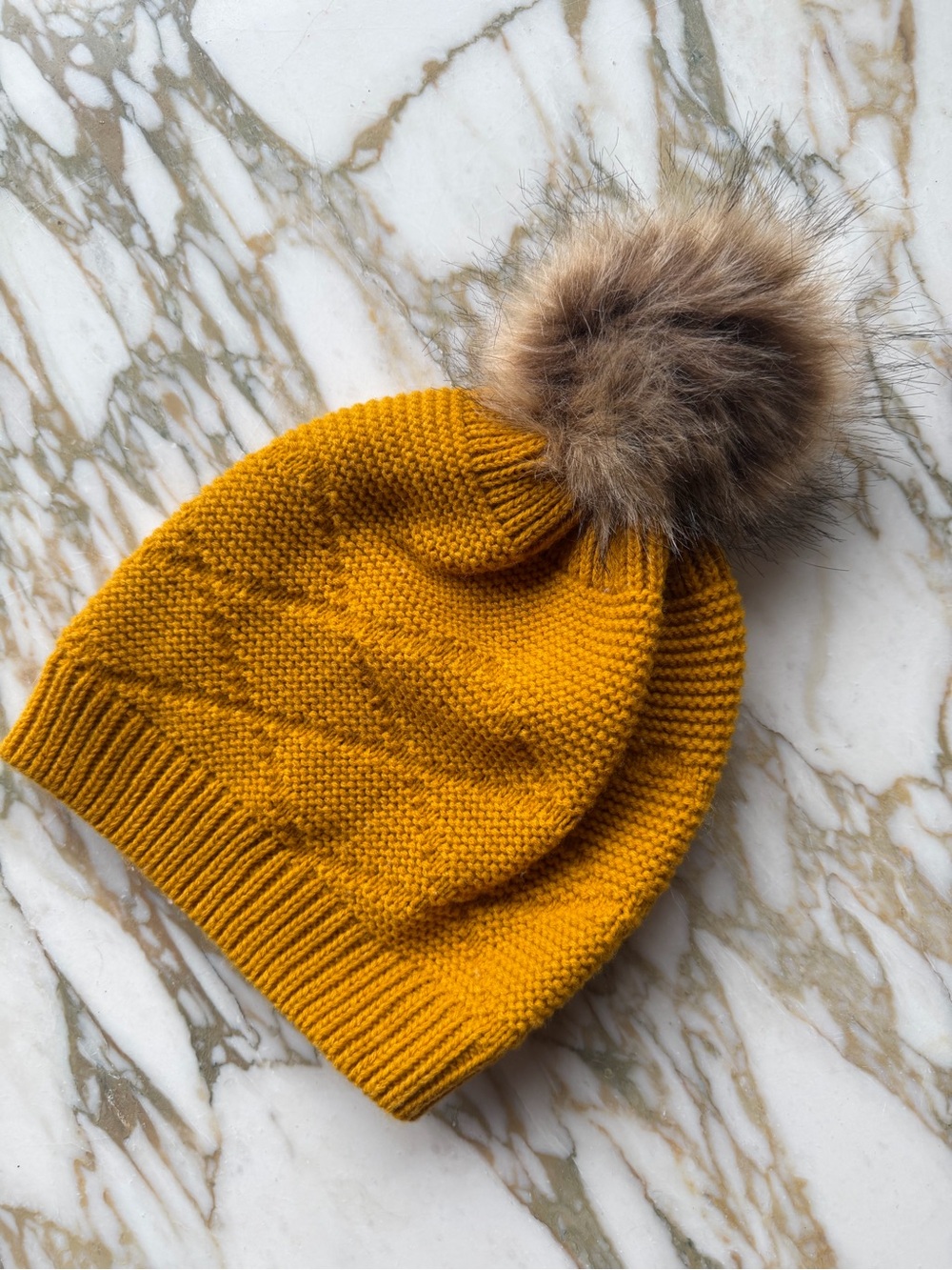 Mustard Pom Pom Knit Beanie